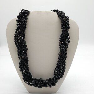 Black Acrylic Multi Strand Braided Beaded Necklace With Adjustable Clasp